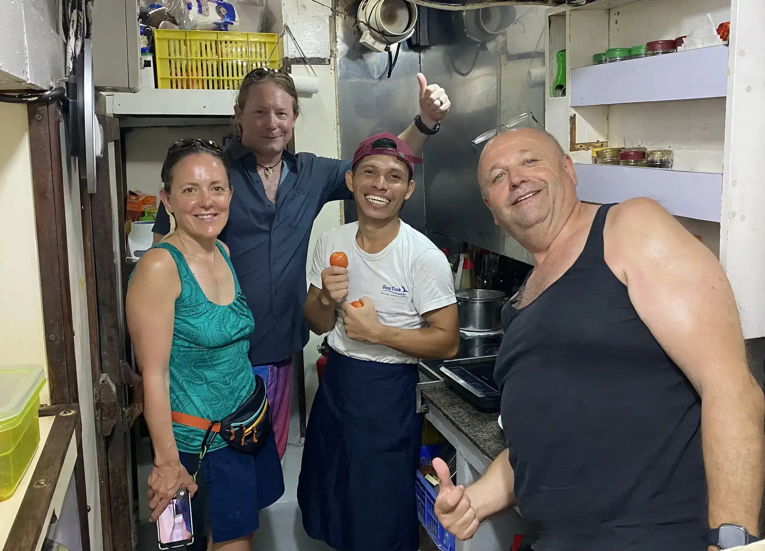 Chef Ari with SeaTrek's guests in the Katharina's kitchen.