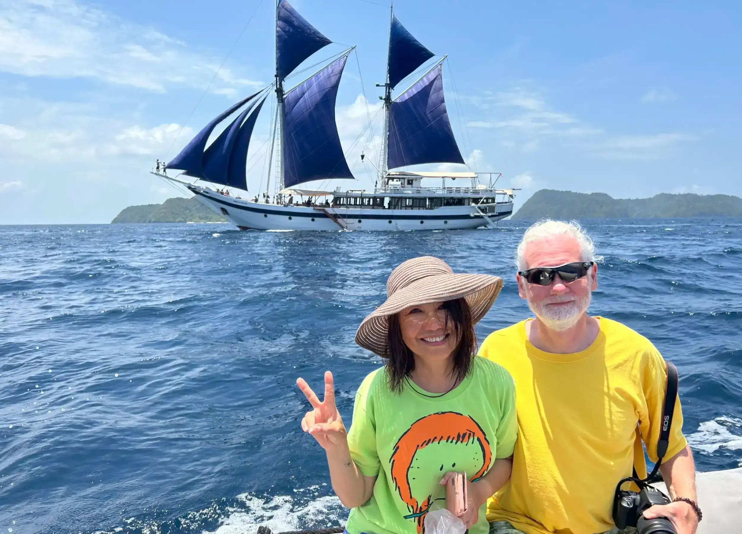 Barry Clarke and YT taking photo with Ombak Putih sails up