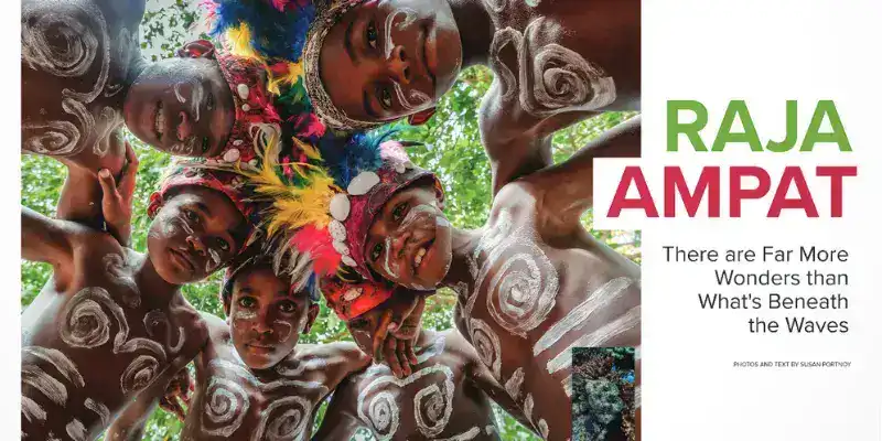 SeaTrek in the press - Raja Ampat by Susan Portnoy in Venu Magazine Raja Ampat kids wearing local costumes