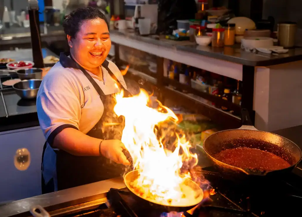 Chef Atin in the Ombak Putih kitchen