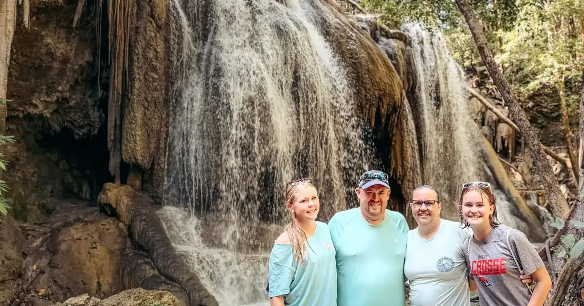 Teagan and family at the lady diana waterfall