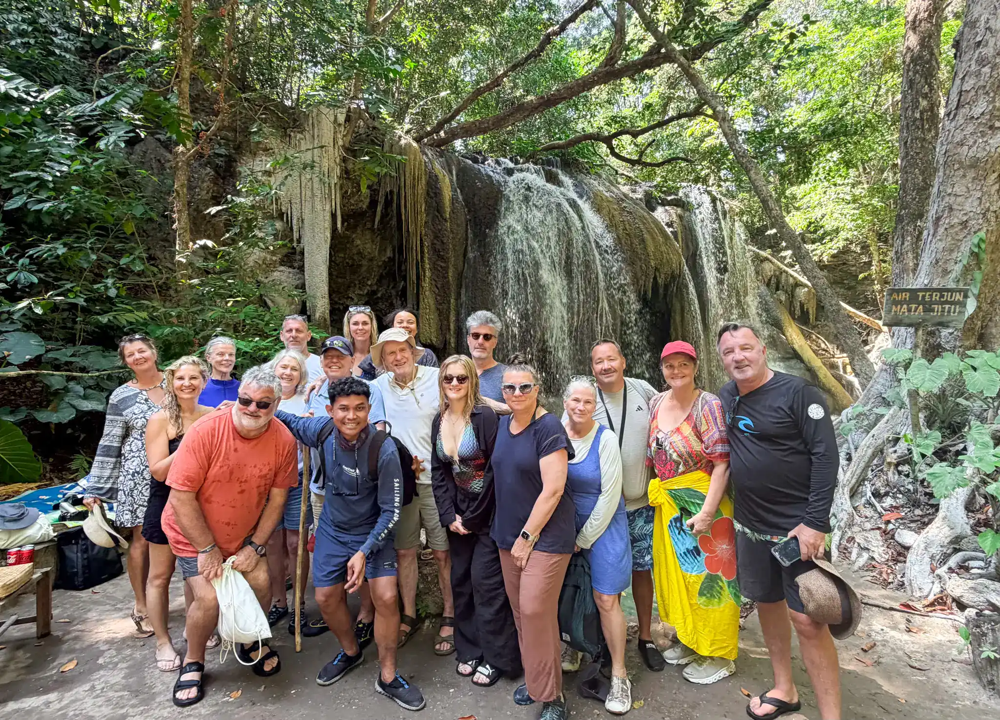 Catherine and fellow seatrek travelers at Matajitu waterfall